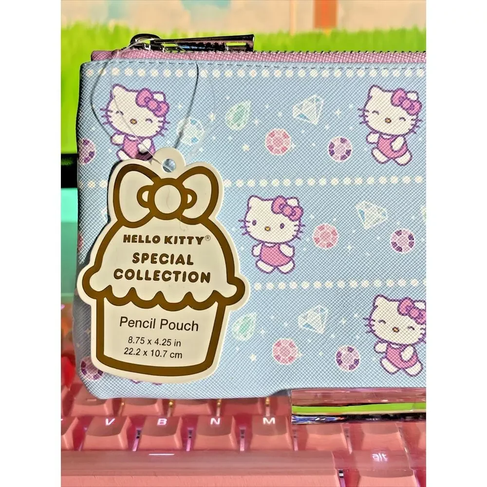 Hello Kitty Pencil Pouch Case HK Bejeweled Blue Zipper Special 2024 Sanrio